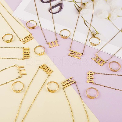 Number Pendant Necklace & Open Cuff Ring JX201A-1