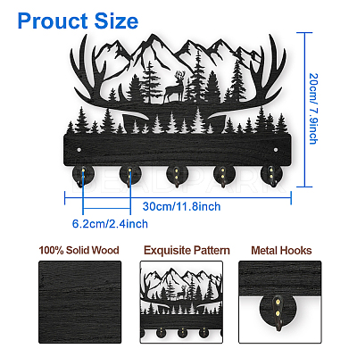 Wood & Iron Wall Mounted Hangers HJEW-WH0055-029-1