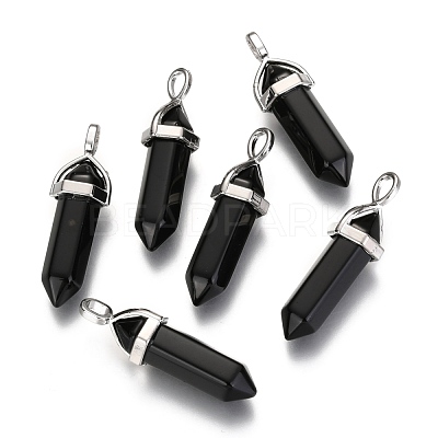 Natural Black Obsidian Double Terminated Pointed Pendants G-F295-04K-1