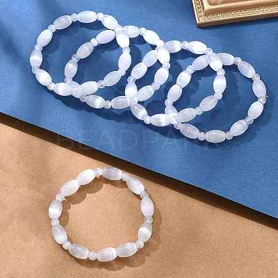 Natural Selenite Beaded Stretch Bracelets for Women BJEW-F481-01B-1