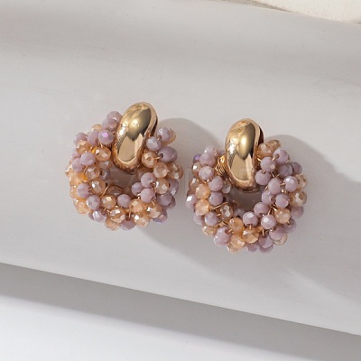 Iron & Glass Bead Ring Stud Earrings FS-WG96D15-04-1