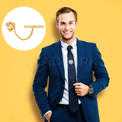 4Pcs 2 Colors Men's Brass Tie Tack Clutch with Chain KK-FH0007-42-1