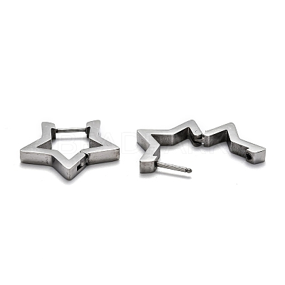 Tarnish Resistant 304 Stainless Steel Star Huggie Hoop Earrings STAS-J033-05P-1