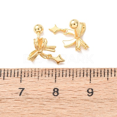 Bowknot with Star 925 Sterling Silver Stud Earrings EJEW-K317-10G-1