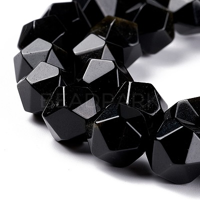 Natural Golden Sheen Obsidian Beads Strands G-C229-01C-1