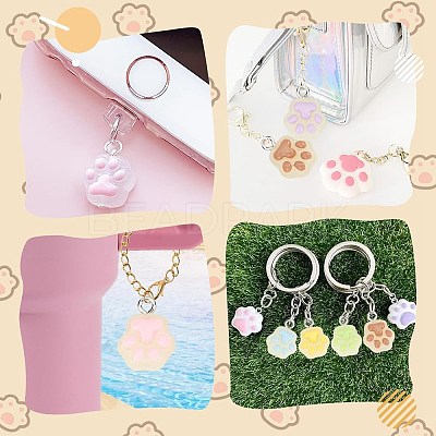 48Pcs 8 Colors Translucent Resin Paw Print Pendants CRES-AR0001-31-1