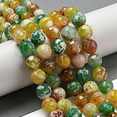 Faceted Natural Fire Crackle Agate Beads Strands G-F447-12mm-M01-1