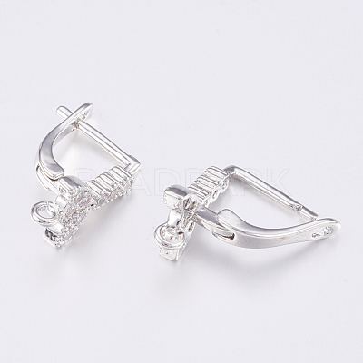 Brass Micro Pave Cubic Zirconia Hoop Earring Findings with Latch Back Closure ZIRC-K075-37P-1
