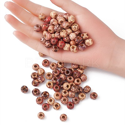 Printed Wood European Beads WOOD-YW0001-10-1