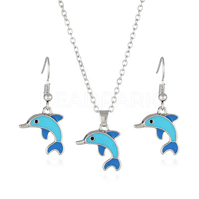 Alloy Enamel Pendant Necklaces & Dangle Earrings Sets FS-WGBC05C-07-1