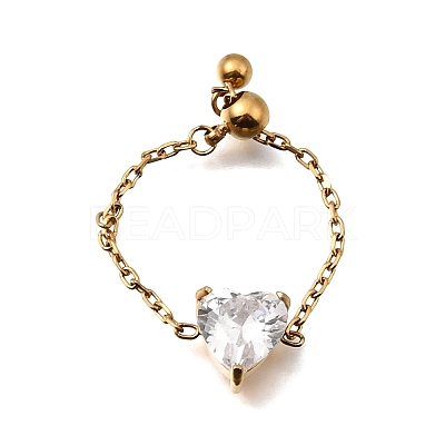 304 Stainless Steel Pave Cubic Zirconia Adjustable Chain Rings RJEW-P189-01D-G-1