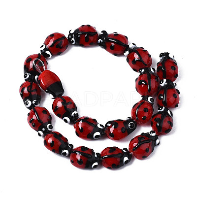 Ladybug Handmade Lampwork Beads Strands LS-LAMP-R004-11-1