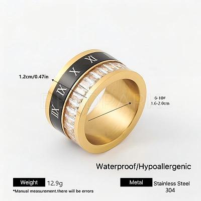 304 Stainless Steel Rhinestone Wide Band Finger Rings XC5005-30-1