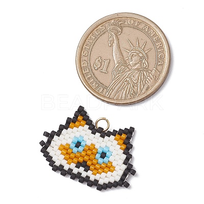 Handmade Glass Seed Beaded Cat Head Shape Pendants PALLOY-MZ00933-02-1