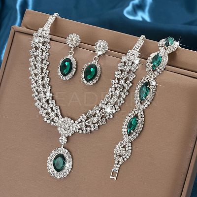 Oval & Horse Eye Brass Rhinestone Necklaces & Bracelets & Earring Sets FS-WG182CE-02-1