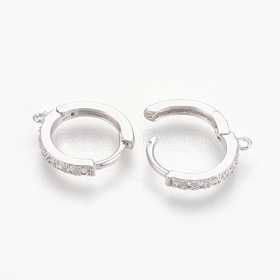 Brass Micro Pave Cubic Zirconia Huggie Hoop Earring Findings KK-O112-13P-1