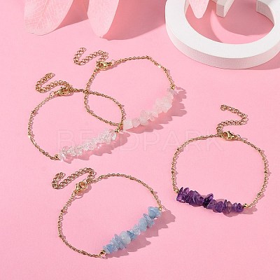 Natural Mixed Gemstone Chips Beaded Link Bracelet BJEW-JB09419-1