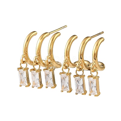 304 Stainless Steel Cubic Zirconia Dangle Stud Earrings for Women SA-CBA183D-11A-G-1