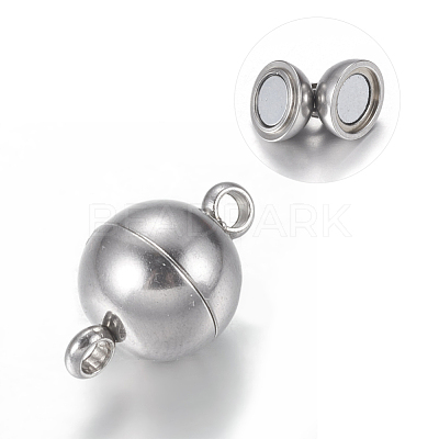 Tarnish Resistant 304 Stainless Steel Magnetic Clasps with Loops X-STAS-K006-8mm-04C-1