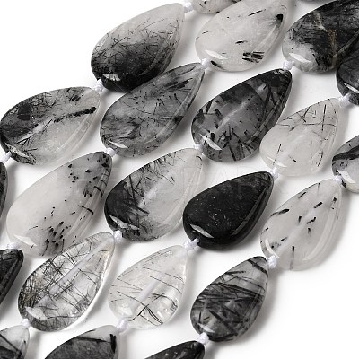 Natural Tourmalinated Quartz/Black Rutilated Quartz Beads Strands G-D365-A02-1