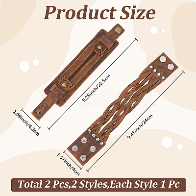 2Pcs 2 Styles Leather Wrap Snap Bracelets BJEW-CL0001-42-1