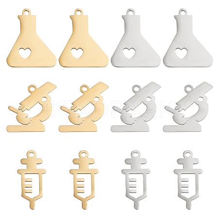 12Pcs 6 Style Ion Plating(IP) 201 Stainless Steel Pendants STAS-UN0032-19-1