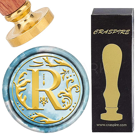Brass Wax Seal Stamps with Wood Handle AJEW-WH0412-0251-1