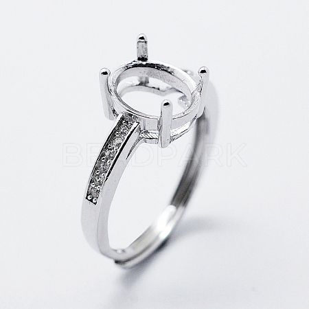 Anti-Tarnish Rhodium Plated 925 Sterling Silver Finger Ring Components STER-G027-18P-1