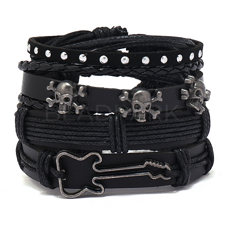 4Pcs 4 Styles Alloy Artificial Leather Cord Bracelet Sets for Men FS-WG9743B-05-1