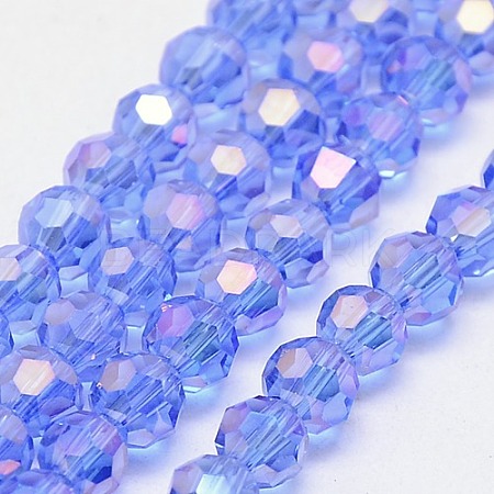 Faceted(32 Facets) Electroplate Glass Beads Strands X-EGLA-J042-8mm-AB02-1