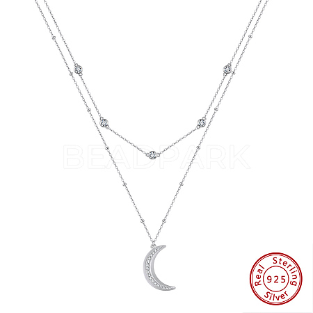 925 Sterling Silver Double Layer Necklaces NJEW-L116-10P-1