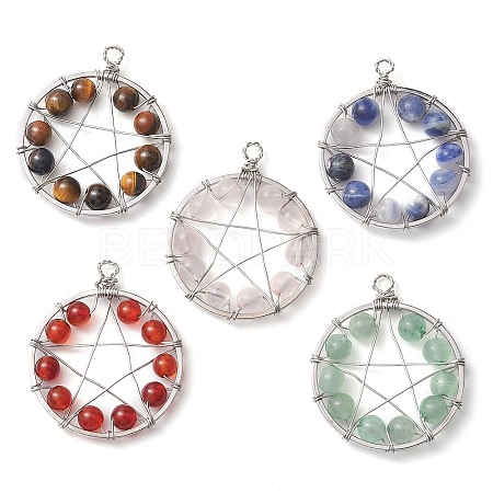 Copper Wire Wrapped Natural Gemstone Beaded Pendants PALLOY-JF02804-1