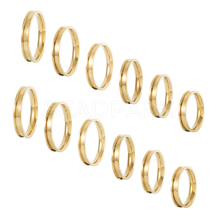 12Pcs 6 Size 201 Stainless Steel Grooved Finger Ring Settings RJEW-TA0001-06G-1