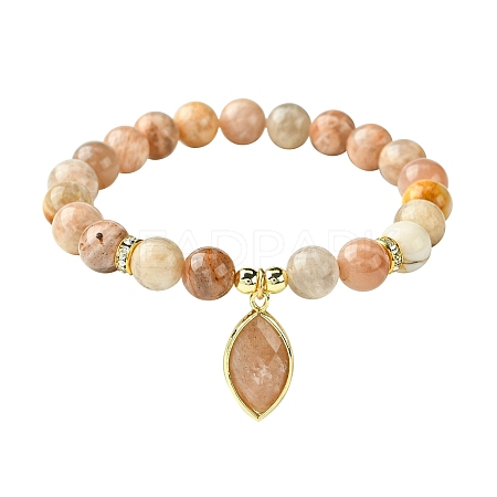 Natural Sunstone Stretch Bracelets BJEW-JB10135-02-1