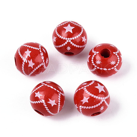 Christmas Spray Painted Schima Wood Beads WOOD-T032-35E-1