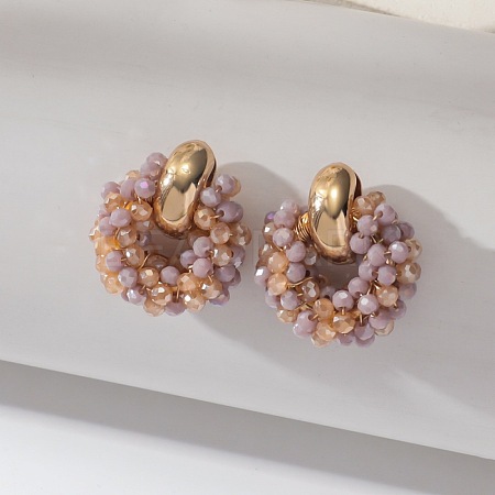 Iron & Glass Bead Ring Stud Earrings FS-WG96D15-04-1