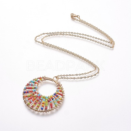 Iron and Seed Beads Pendant Necklaces NJEW-JN02341-1