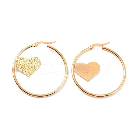 Vacuum Plating 201 Stainless Steel Heart Asymmetrical Earrings with 304 Stainless Steel Pin for Women EJEW-F280-23A-G-1