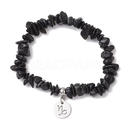 Natural Obsidian Chip Beaded Stretch Bracelets BJEW-JB11133-12-1