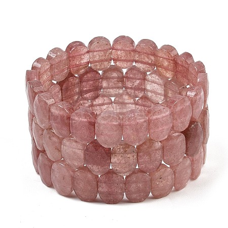 Natural Strawberry Quartz Oval Beaded Stretch Bracelet G-E010-01-12-1