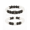Natural Crackle Quartz & Lava Rock Round Beads Stretch Bracelets Set BJEW-JB07205-2