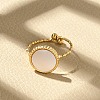 Flat Round 304 Stainless Steel White Shell Cuff Rings for Women RJEW-G346-10G-02-1