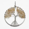 Natural Citrine Bead Brass Wire Wrapped Big Pendants KK-L136-01I-NR-1