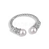 Anti-Tarnish Round Shell Pearl Cuff Ring RJEW-Q813-05P-1