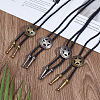 4Pcs 2 Colros Retro Alloy Pendant Black PU Leather Lariat Bolo Tie Necklaces NJEW-ME0001-11B-3