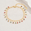Summer Fashion Brass Heart Link Fringed Colorful Rhinestone Anklets for Women Beach Parties BX8171-5