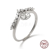 Rhodium Plated 925 Sterling Silver Micro Pave Cubic Zirconia Adjustable Cuff Ring Settings STER-NH0001-57P-1