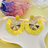 Bohemian Style Fan Alloy Raffia Dangle Stud Earrings FS-WGD68B3-06-1