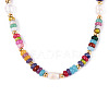 Rondelle Natural Agate & Pearl & Brass Beaded Necklaces for Women NJEW-T017-02G-2