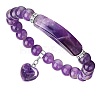 Natural Amethyst Curved Rectangle Stretch Braclets with Heart Charm PW-WG54678-01-1